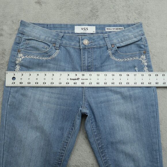 VGS Jeans Women's 10 Blue Mid-Rise Roll Up Skinny Denim 26" Inseam Distressed - Picture 5 of 15
